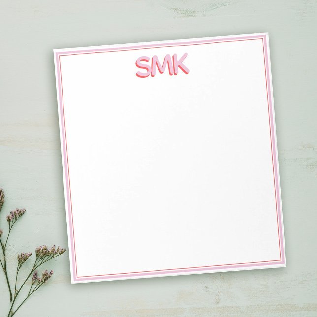 Modern Monogram Trendy Shadow Initials Stylish Notepad (Modern personal monogram notepad with 3D trendy shadow initial typography design!)