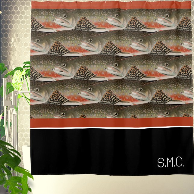 Modern Monogram Trout Fish Design Black White Rust (Creator Uploaded)