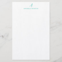 Modern Monogram Turquoise Personal Stationery 