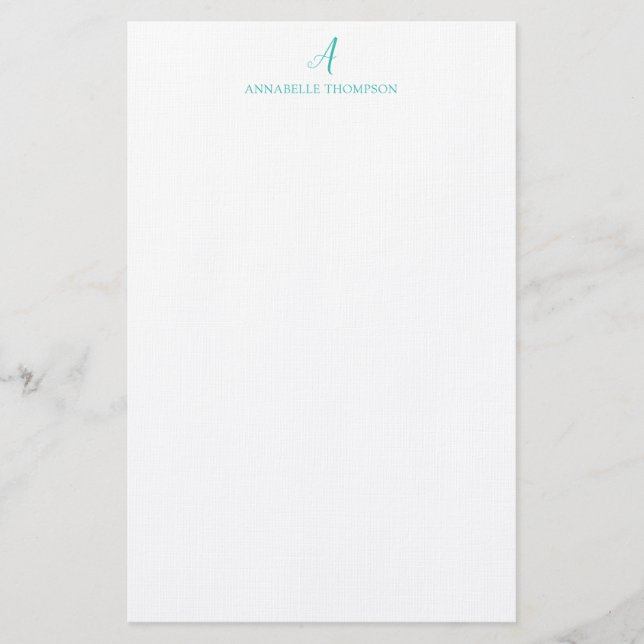 Modern Monogram Turquoise Personal Stationery  (Front)