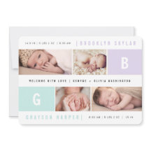 Modern Monogram Twins 4-Photo Design Birth