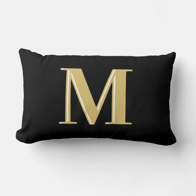 Modern monogram typography gold black   lumbar pillow (Front)