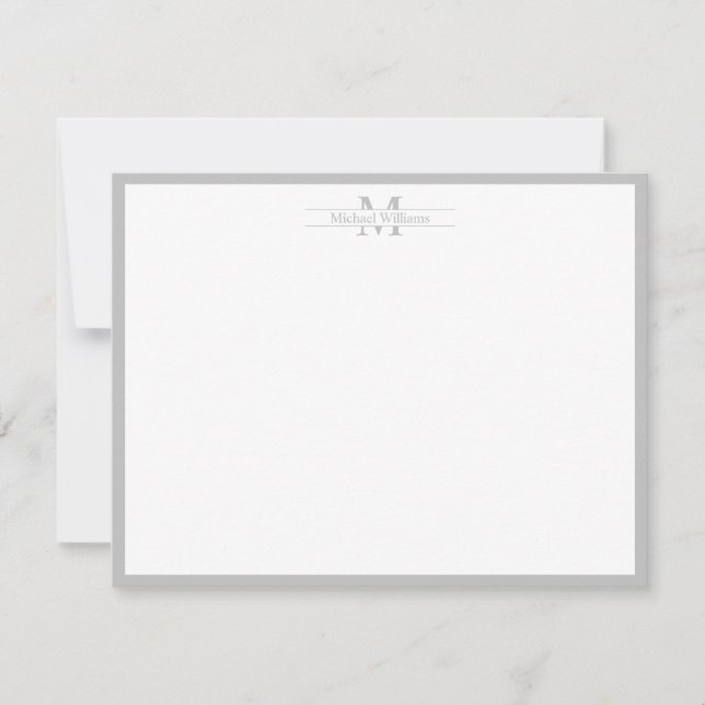 Modern Monogram Typography Grey Border Card (Front)