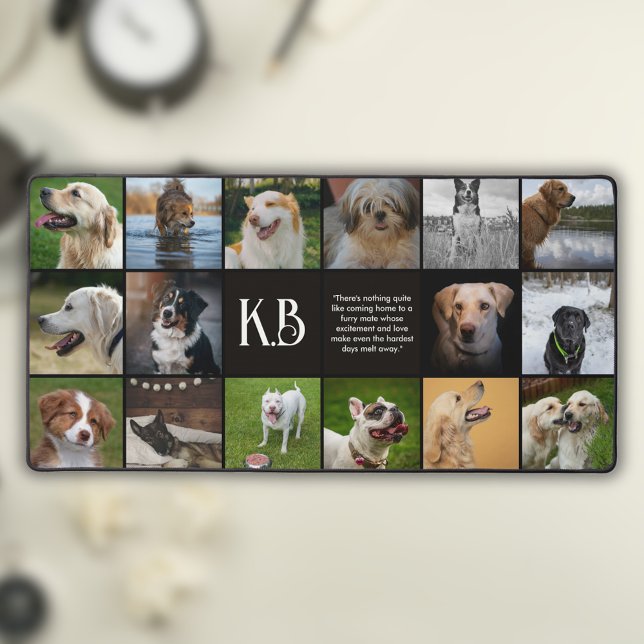 Modern Monogram Unique 16 Photo Collage Desk Mat (Creator Uploaded)
