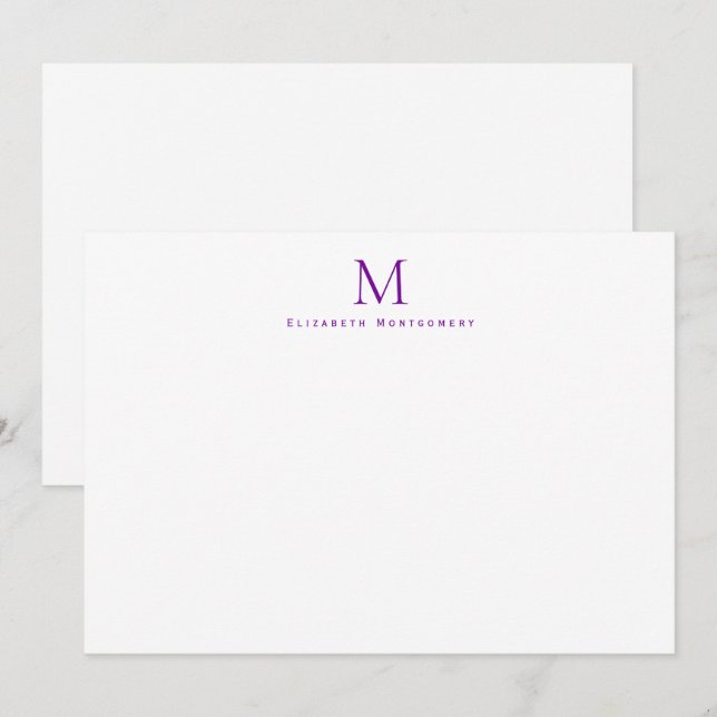 Modern Monogram Violet Purple Correspondence     Card (Front/Back)