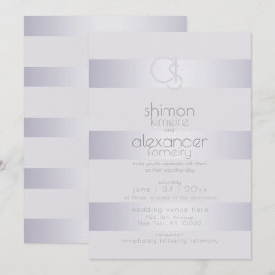 Modern Monogram  Violet Silver Shimmer Stripes Invitation