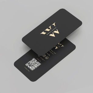 Modern Monogram W Logo Professional Black Gold Business Card