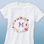 Modern Monogram Watercolor Floral T-Shirt<br><div class="desc">A pretty floral watercolor wreath surrounding a modern monogram initial. Personalize by changing the initial. Original art by Nic Squirrell.</div>