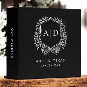 Modern Monogram Wedding Black Crest Binder