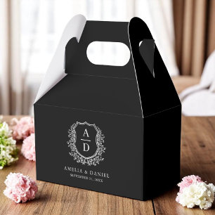 Modern Monogram Wedding Black Crest Modern Favor Box
