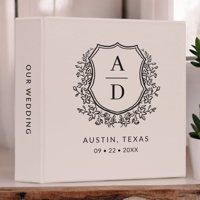 Modern Monogram Wedding Blush Pink Floral Crest Binder (Creator Uploaded)