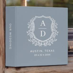 Modern Monogram Wedding Dusty Blue Crest Binder