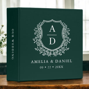 Modern Monogram Wedding Emerald Green Crest Binder