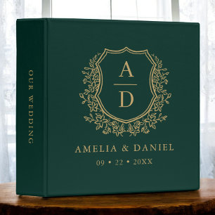 Modern Monogram Wedding Green Gold Crest Binder