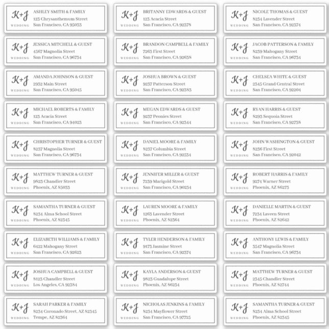 Modern + Monogram Wedding Guest Names Address (Front)