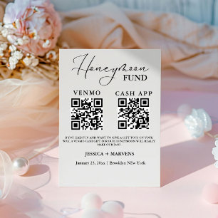 Modern Monogram  wedding honeymoon fund QR code  Pedestal Sign