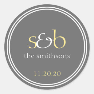 Modern Monogram Wedding Labels (Yellow / Grey)