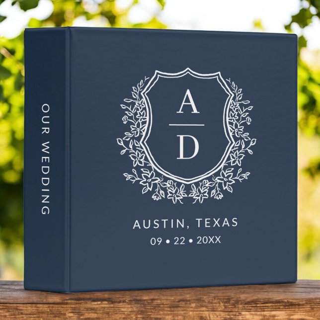 Modern Monogram Wedding Navy Blue Crest Binder (Creator Uploaded)