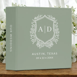Modern Monogram Wedding Sage Green Crest Binder