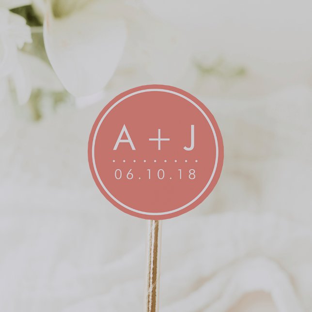 Modern Monogram Wedding Stickers | Coral (Creator Uploaded)