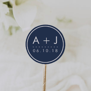 Modern Monogram Wedding Stickers   Custom Colour