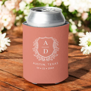 Modern Monogram Wedding Terracotta Crest Can Cooler