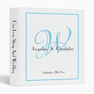 Modern Monogram White & Aqua Blue Wedding Album Binder