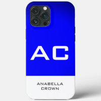 Modern Monogram White Blue Plain