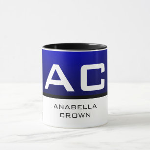Modern Monogram White Blue Plain Mug
