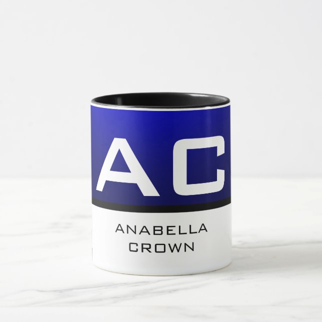 Modern Monogram White Blue Plain Mug (Center)