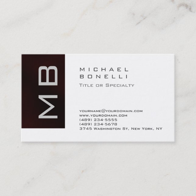 Modern Monogram White Dark Red Business Card (Front)