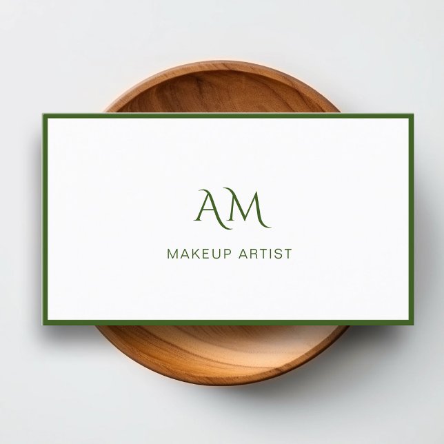 Modern, Monogram, White, Green Business Card (Creator Uploaded)