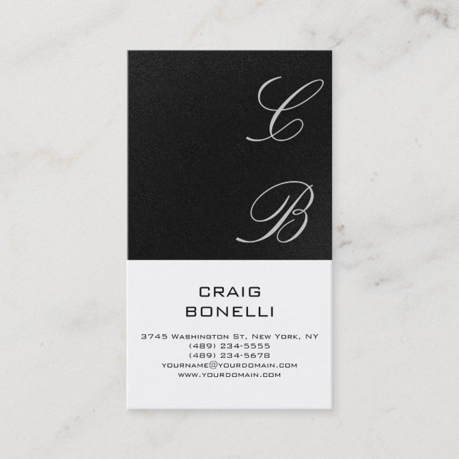 Modern Monogram White Grey Plain Business Card (Front)