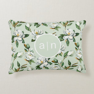 Modern Monogram White Magnolia Accent Pillow