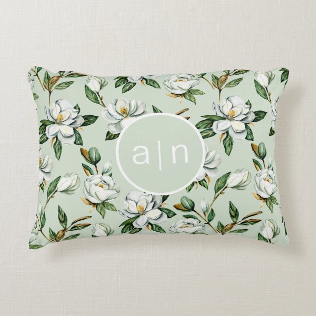 Modern Monogram White Magnolia  Accent Pillow (Front)