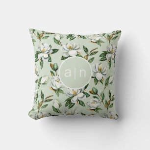 Modern Monogram White Magnolia  Throw Pillow