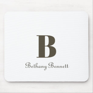Modern Monogram White Mouse Pad