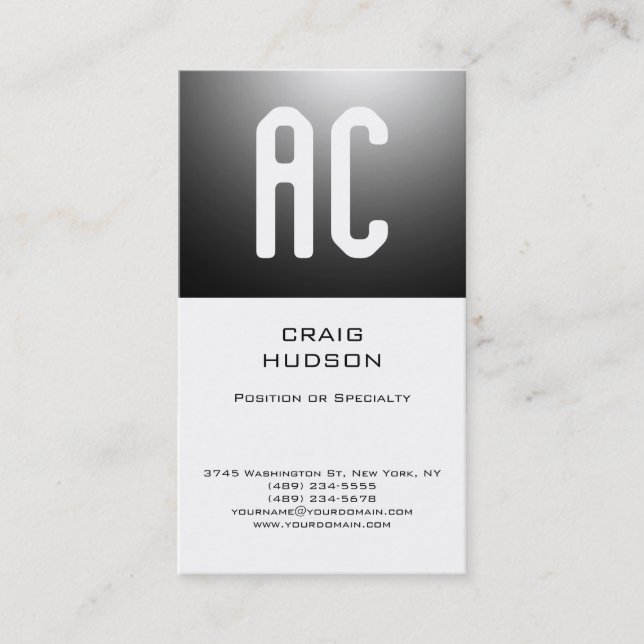 Modern Monogram White Plain Business Card (Front)