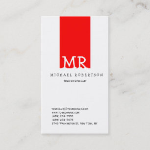 Modern Monogram White Red Clean Business Card