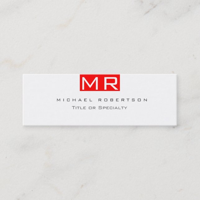 Modern Monogram White Red Clean Business Card (Front)