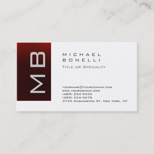 Modern Monogram White Red Stripe Business Card (Front)