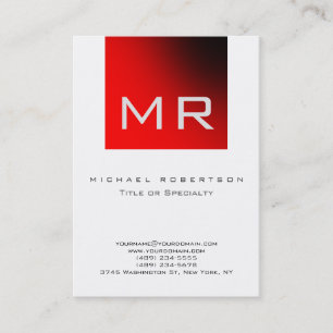 Modern Monogram White Red Stripe Business Card