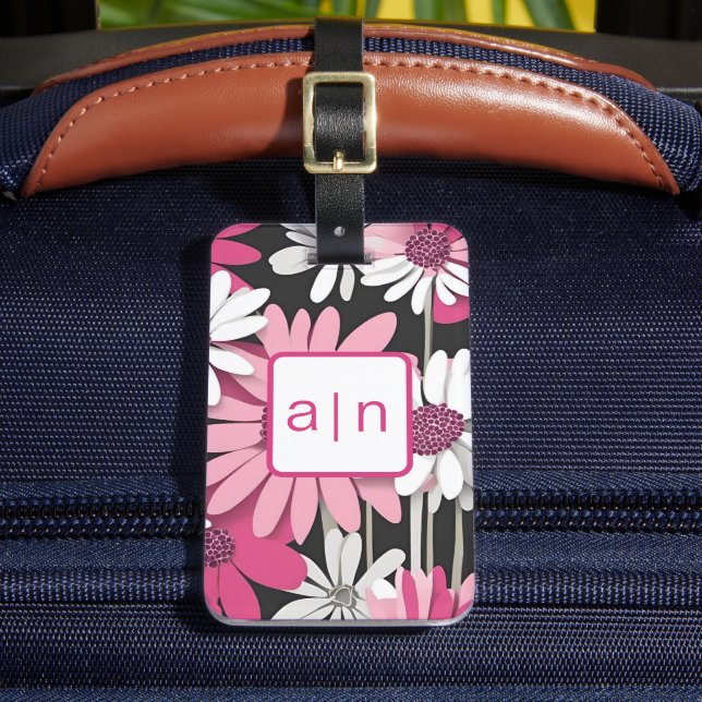 Modern Monogram Wildflowers Luggage Tag (Front Insitu 2)