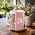 Modern monogram with 5 Photo Collage - Coral Coffee Mug<br><div class="desc">A modern design with a bold monogram and a 5 photo collage. Personalize this coffee mug with a monogram and your favourite friend photos or photos of the grandkids. If you need to adjust the pictures or monograms,  click on the customize tool to make changes.</div>
