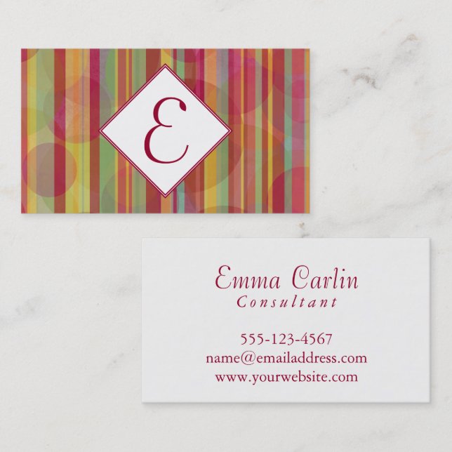 Modern Monogram with Colourful Stripes & Circles Business Card (Front/Back)