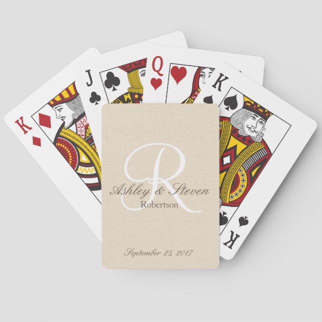 Modern Monogram with Rustic Linen Playing Cards (Back)