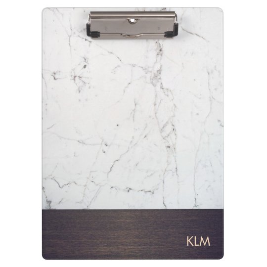 Modern Monogram Wood White Marble Clipboards