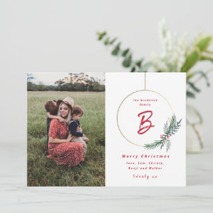 Modern Monogram Wreath Photo Christmas Holiday Card