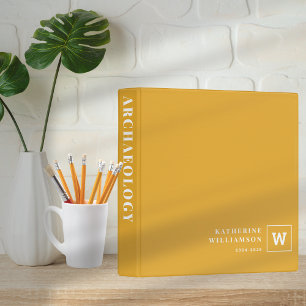 Modern Monogram Yellow Custom Name Subject School Binder