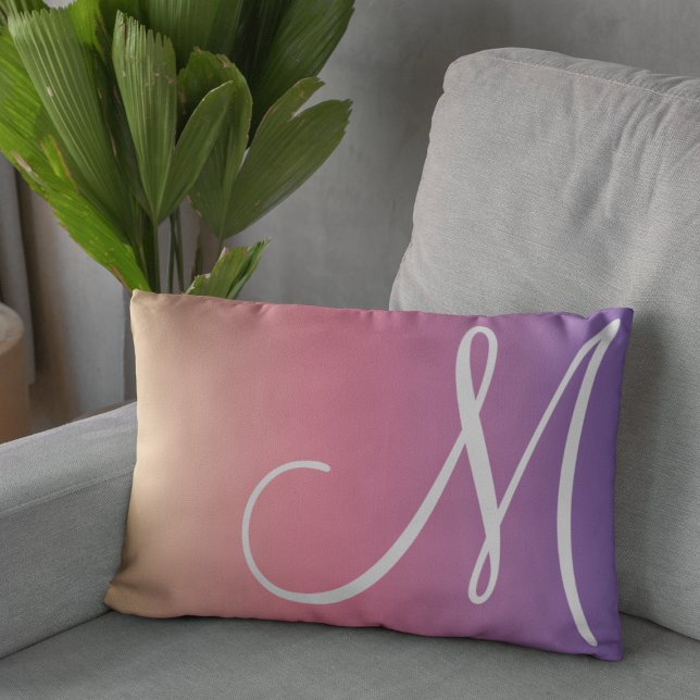 Modern Monogram Yellow Pink Purple Gradient Lumbar Pillow (Creator Uploaded)